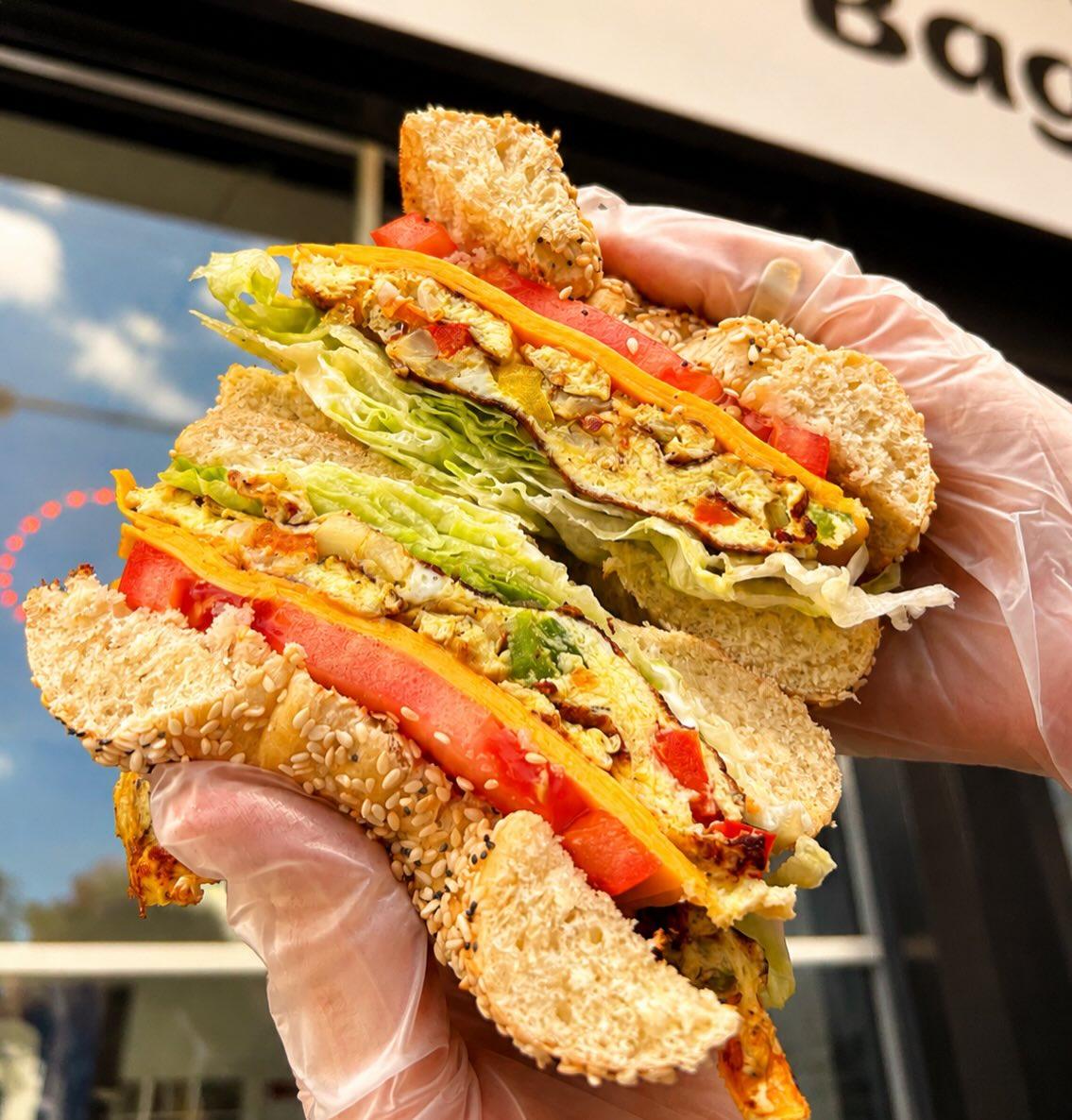Loaded omelette breakfast bagel sandwich Loaded omelette breakfast bagel sandwich